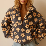 Marlene | Damen Pullover mit Blumen und Reißverschluss in Gelb