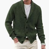Matteo | Herren Schalkragen Strickjacke mit Knöpfen in Olivgrün