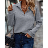 Melanie | Damen Pullover mit Kragen und Reißverschluss in Grau