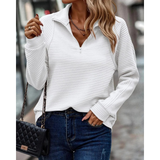 Melanie | Damen Pullover mit Kragen und Reißverschluss in Weiß