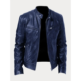 Michel | Herren Slim Fit Biker Jacke aus Kunstleder in Dunkelblau