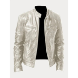 Michel | Herren Slim Fit Biker Jacke aus Kunstleder in Silber
