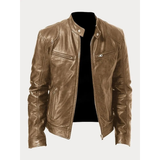 Michel | Herren Slim Fit Biker Jacke aus Kunstleder in Khaki