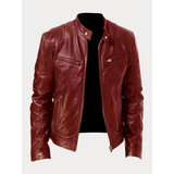 Michel | Herren Slim Fit Biker Jacke aus Kunstleder in Dunkelrot