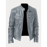 Michel | Herren Slim Fit Biker Jacke aus Kunstleder in Grau
