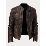 Michel | Herren Slim Fit Biker Jacke aus Kunstleder in Braun
