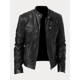 Michel | Herren Slim Fit Biker Jacke aus Kunstleder in Schwarz