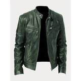 Michel | Herren Slim Fit Biker Jacke aus Kunstleder in Militärgrün