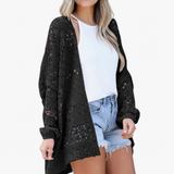 Milena | Damen Strickjacke im Boho Stil mit Muster in Schwarz