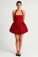 Minikleid Damen Gepunktet Kurz Elegant in Rot
