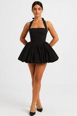 Minikleid Damen Gepunktet Kurz Elegant in Schwarz