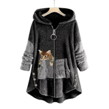 Monika | Damen Langer Hoodie mit Taschen in Dunkelgrau