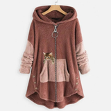 Monika | Damen Langer Hoodie mit Taschen in Rosa
