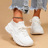 Martina | Damen Trendige Schnür-Sneaker mit klobiger Sohle in Weiß