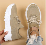 Martina | Damen Trendige Schnür-Sneaker mit klobiger Sohle in Beige