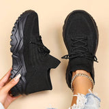 Martina | Damen Trendige Schnür-Sneaker mit klobiger Sohle in Schwarz