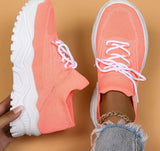 Martina | Damen Trendige Schnür-Sneaker mit klobiger Sohle in Rosa