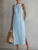 Jimena | Damen Midi-Kleid aus Leinen – Leinen Midikleid Sommer in Blau