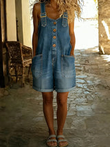 Entspanntes Shorts-Jumpsuit mit verstellbaren Trägern in Blau