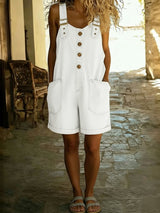 Entspanntes Shorts-Jumpsuit mit verstellbaren Trägern in Weiß