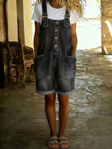 Entspanntes Shorts-Jumpsuit mit verstellbaren Trägern in Schwarz