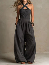 Karissa - Fließender Jumpsuit mit weitem Bein in Schwarz