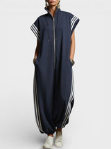 Valentina | Jumpsuit mit Reißverschluss am Hals in Marineblau