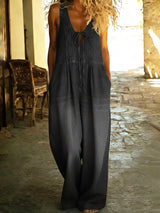 Entspannt geschnittene, gefaltete Denim-Jumpsuit mit Kordelzug in Schwarz