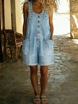 Entspanntes Shorts-Jumpsuit mit verstellbaren Trägern in Hellblau
