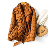 Doris | Damen Gesteppter Gürtel Winter Puffer Mantel in Bernsteinorange