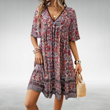 Ottilia | Damen Boho V-Ausschnitt Minikleid in Rot