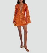 Pailletten Minikleid Mit Tiefem V-Ausschnitt Für Party in Orange