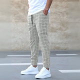 Karlo | Herren Karo-Jogger Slim Fit Freizeithose Sommer in Khaki