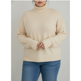 Patrizia | Damen Rollkragenpullover für Große Größen mit Strick und Langarm in Beige
