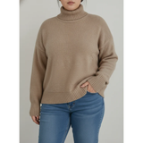 Patrizia | Damen Rollkragenpullover für Große Größen mit Strick und Langarm in Braun