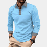 Poloshirt Herren Langarm Slim Fit in Himmelblau