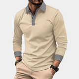 Poloshirt Herren Langarm Slim Fit in Aprikose