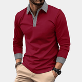 Poloshirt Herren Langarm Slim Fit in Bordeaux