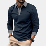 Poloshirt Herren Langarm Slim Fit in Marineblau