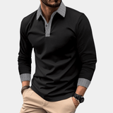 Poloshirt Herren Langarm Slim Fit in Schwarz
