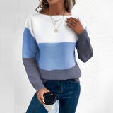 Strickpullover Damen Colorblock in Blau