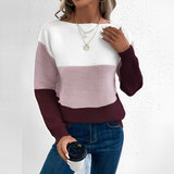 Strickpullover Damen Colorblock in Dunkelrot