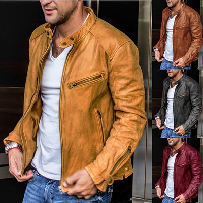 Tadhg - Lederjacke mit Stehkragen und Taschen