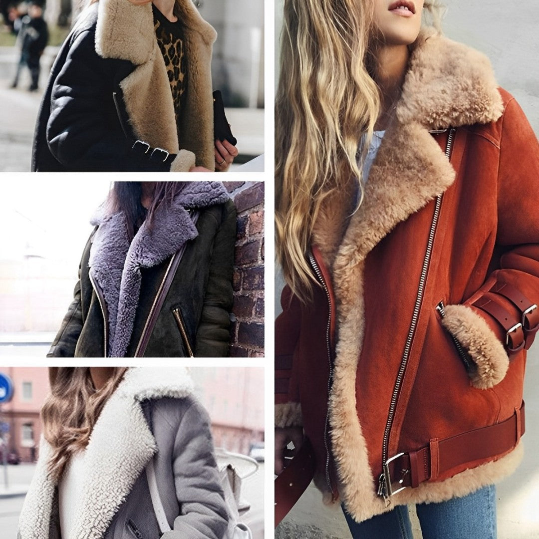 Weronika - Wolljacke mit Lederdetails und Schnalle