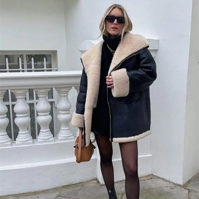 Haide - Leder-Pelz Wintermantel Damen