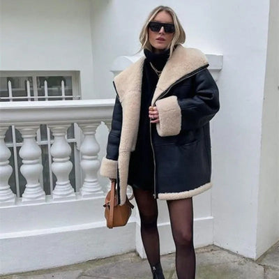 Haide - Leder-Pelz Wintermantel Damen