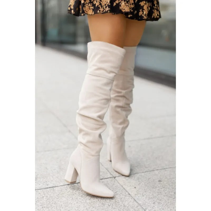 Celeste - Overknee-Stiefel mit hohem Absatz zum Hineinschlüpfen