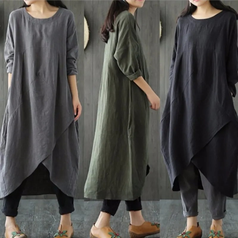 Meret - Asymmetrisches Baumwoll-Leinen Kleid