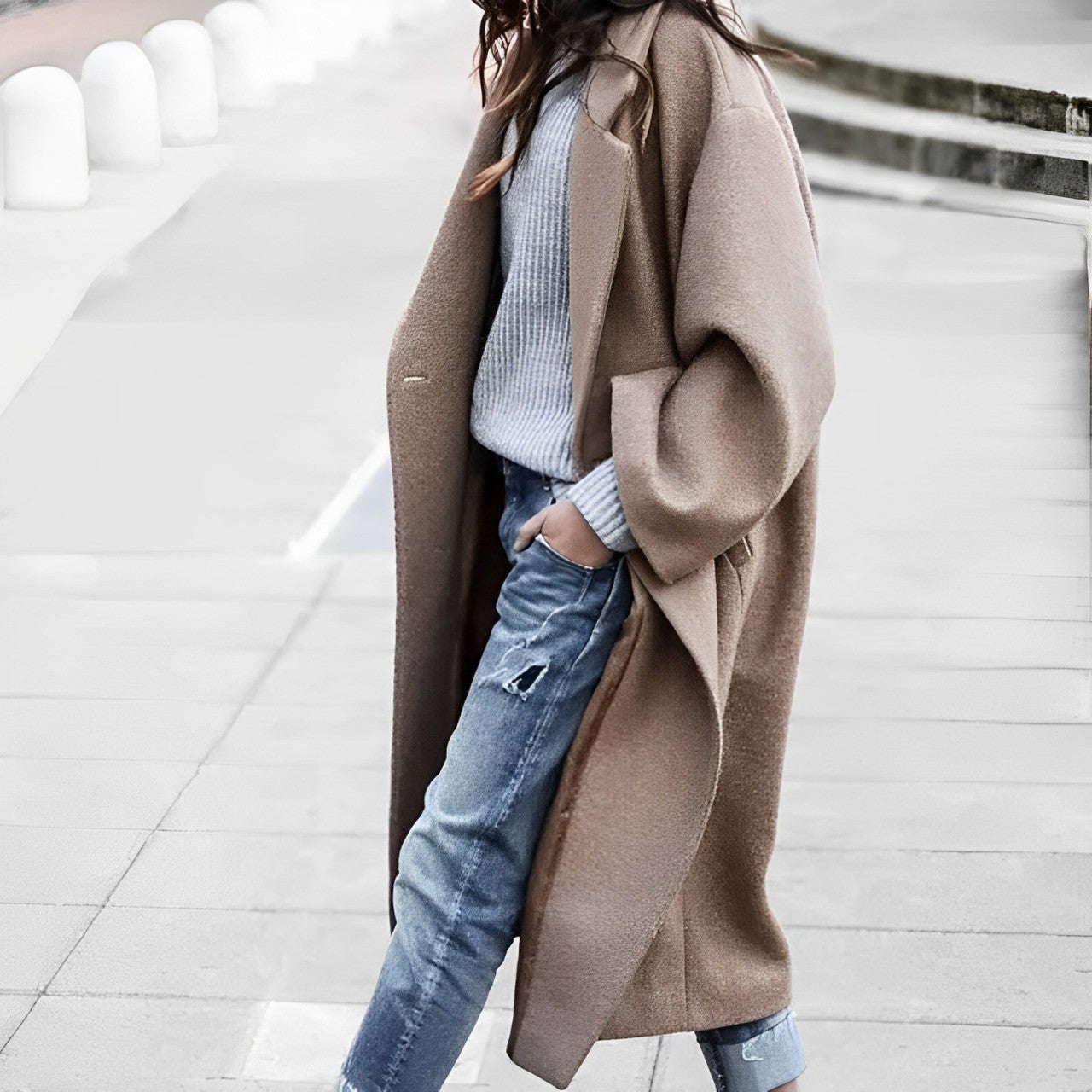 Romina - Langer Wollmantel mit einreihigem Revers