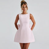 Sabrina | Damen Rosa Ärmelloses A-Linien Minikleid Perlenbesatz – Mini Perlen 2026 in Zartes Rosa